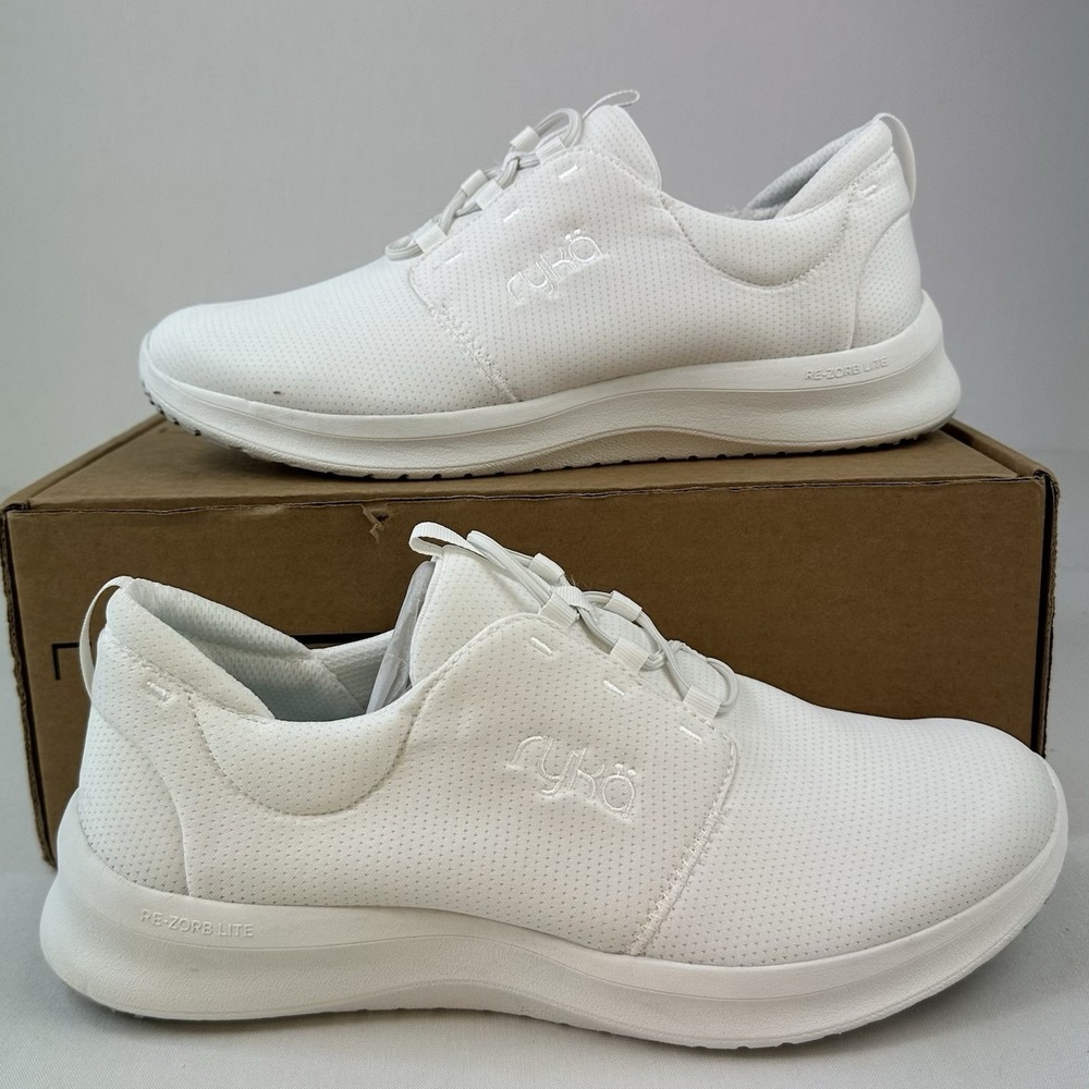 Ryka Sneakers Recovery Slip On White Shoes Comfort Bungee Laces Women's Size 10W